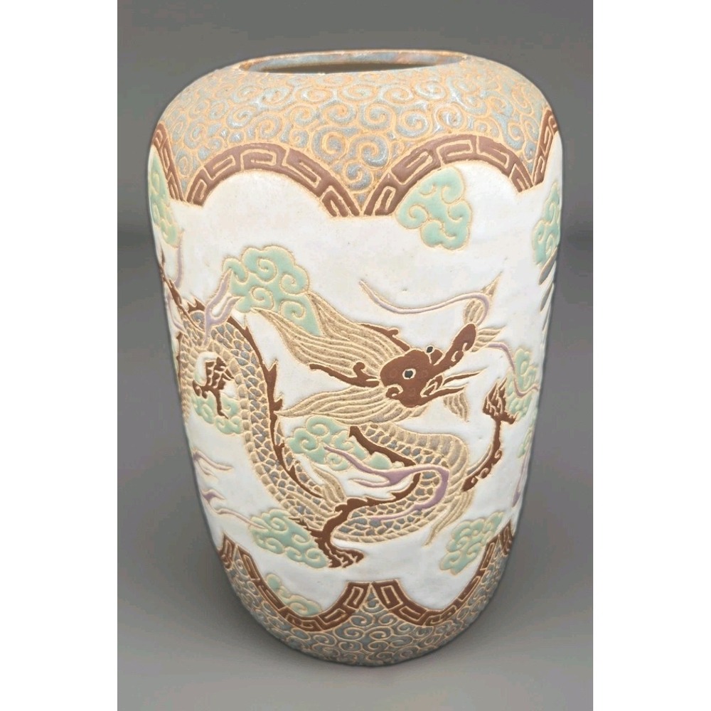 Antique Japanese Satsuma Dragon Phoenix‎ Vase 11"